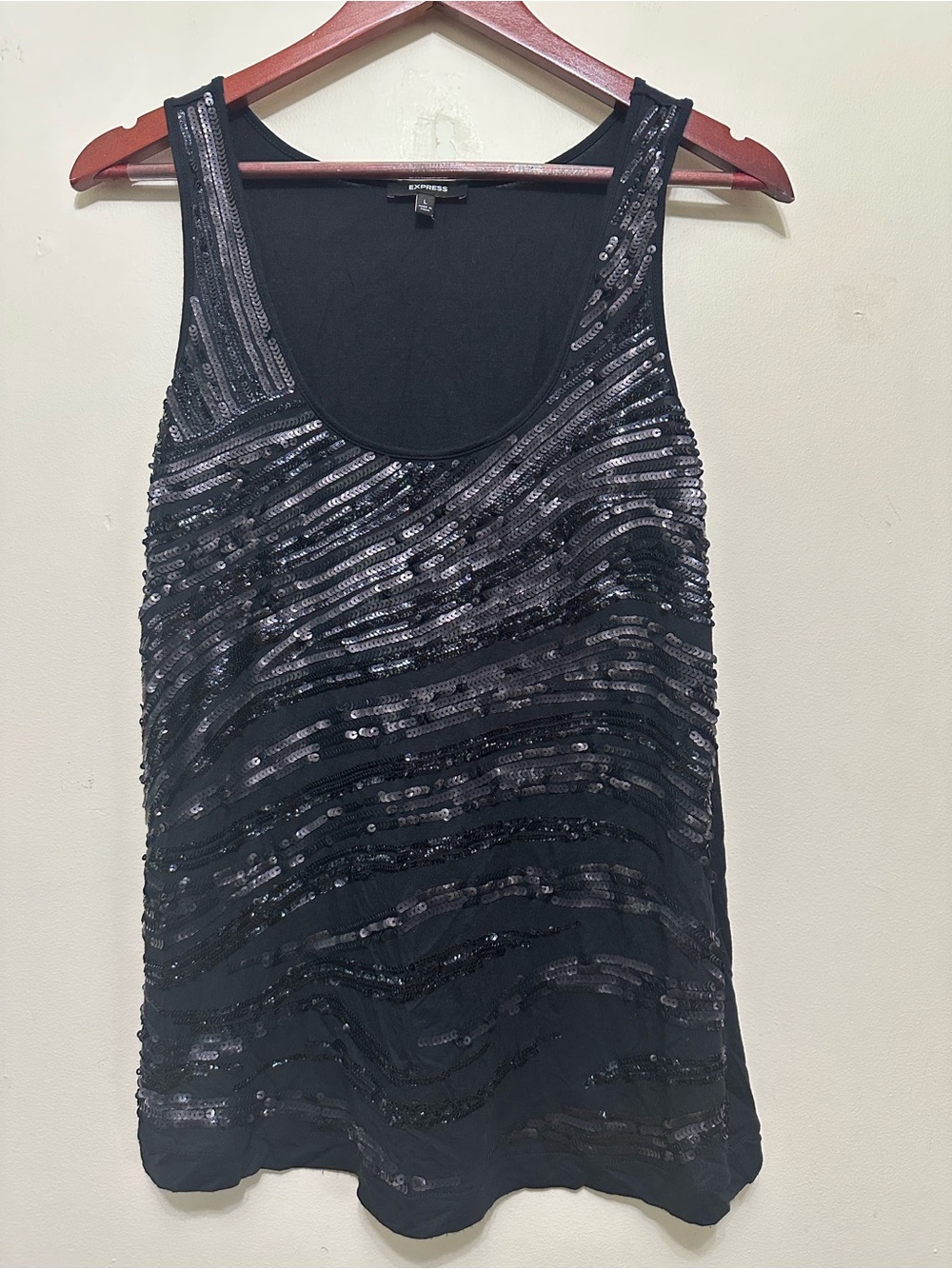 Express Black Sequin Scoop Neck Tank